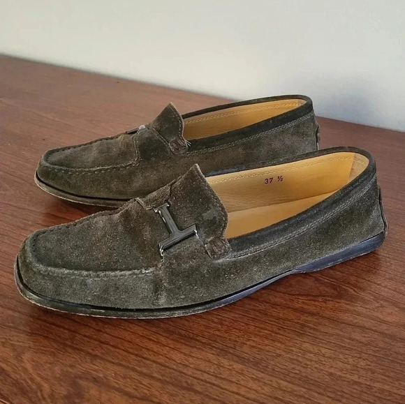 Tod’s Buckle Slip-On Suede Square Toe Drivers Loafers(7.5) - Picture 1 of 8